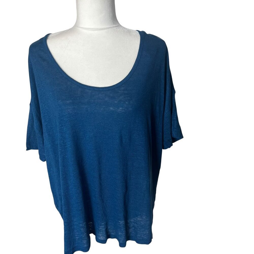 J.Crew 100% Linen Relaxed Tee Size Medium Blue Teal Color - Picture 3 of 11